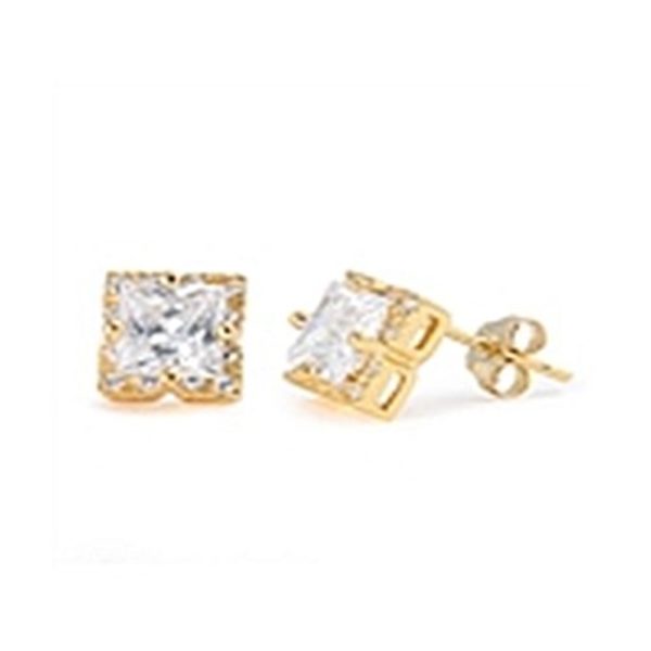 8MM CZ Gold Stud Earrings