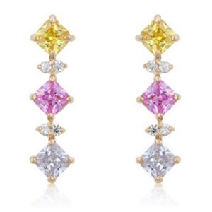 Tri-Colored CZ Dangle Earrings