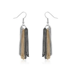 Tri-Tone Chain Link Dangle Earrings
