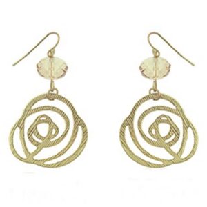 Gold Textured Filigree Earrings With Stone