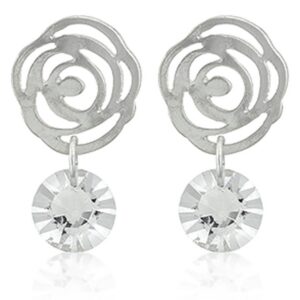 Silver Tone Textured Floral Filigree Earrings