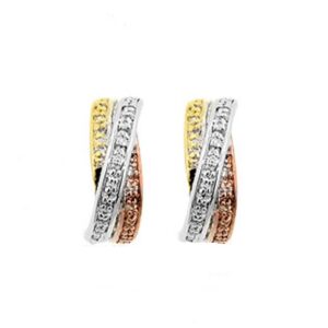 Tri-Gold Hoop Earrings w/ CZ