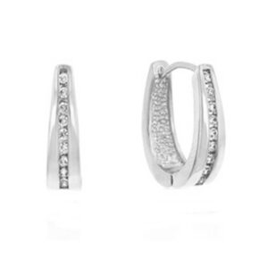 Elegant Silver Tone CZ Hoop Earrings
