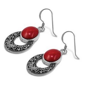 Silver Marcasite Earrings (Red)