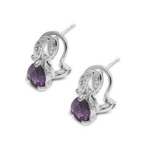 Silver Earrings w/ CZ Stones (Purple)