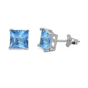 7MM Blue Topaz CZ Stud Earrings