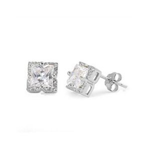 8MM CZ Silver Stud Earrings