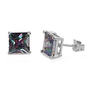 7MM Rainbow Topaz CZ Stud