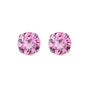 Pink Round CZ Stud Earrings