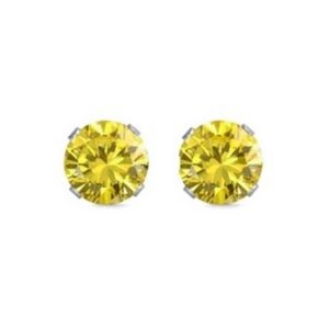 Yellow Round CZ Stud Earrings