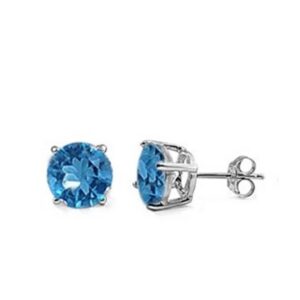 Blue Topaz Round CZ Stud Earrings
