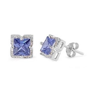 8MM CZ Tanzanite Stud Earrings