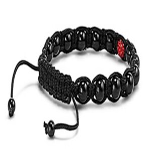 Black Bead Bracelet W/ Red Stone