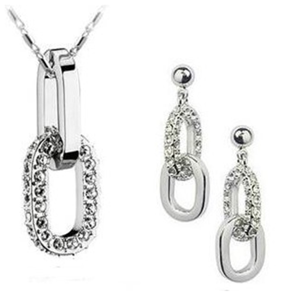 Silver Link Necklace and Earring Set