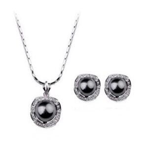 Gray Pearl Necklace and Earring Set