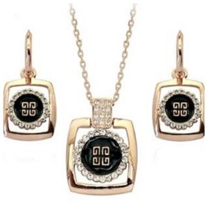 Gold Square Necklace and Earring Set