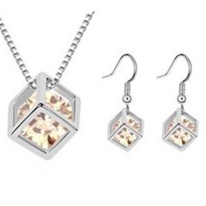 Silver Box Necklace and Earring Set